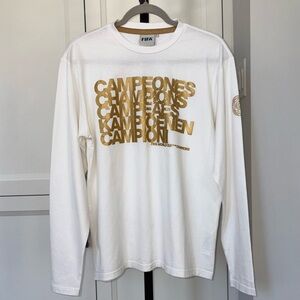 FIFA World Cup Champions White Long Sleeve Cotton Tee Gold Accents Size Large